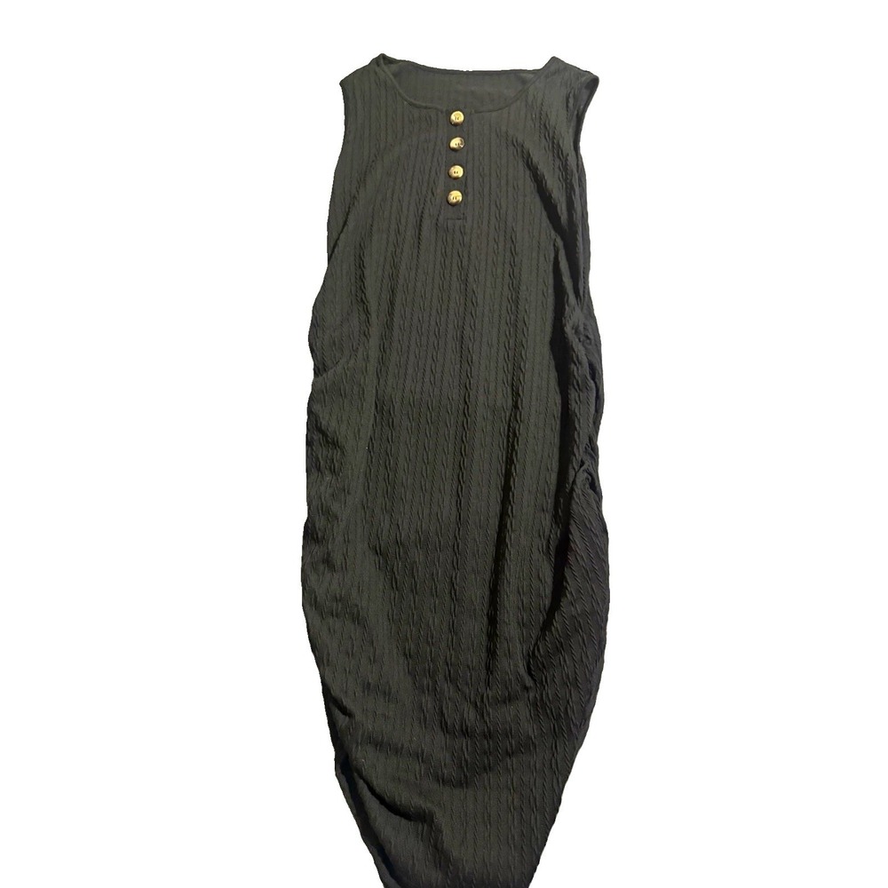 SHEIN Curve Plus Size 2XL Black Textured Ribbed Sleeveless Button Front Dress